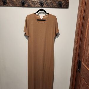 LuLaRoe Tan Sheath Maxi Dress with Flutter Sleeves